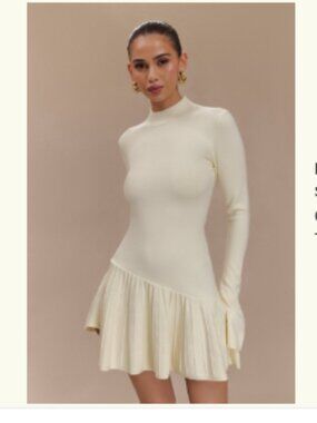 Blair Knit Mini Dress With Pleats - Ivory